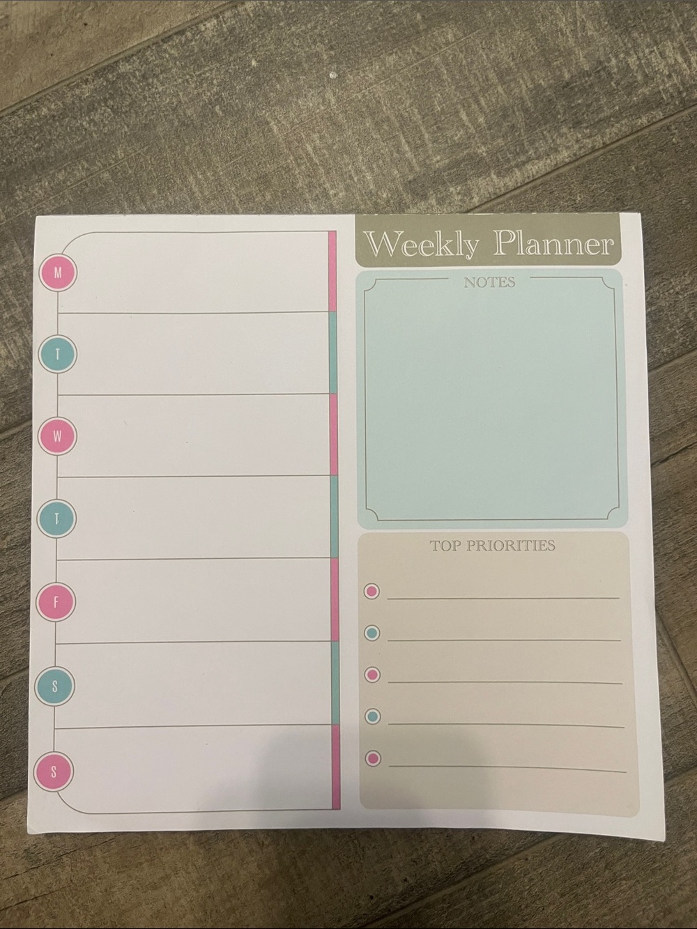 Weekly Planner Notepad - Pastel Pink, Teal & Cream Accents